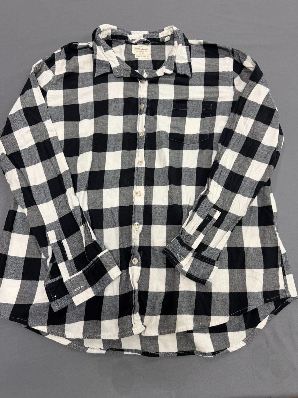 Weatherproof Women's XXL Black White Plaid Flannel Button Up Shirt Long Sleeve
